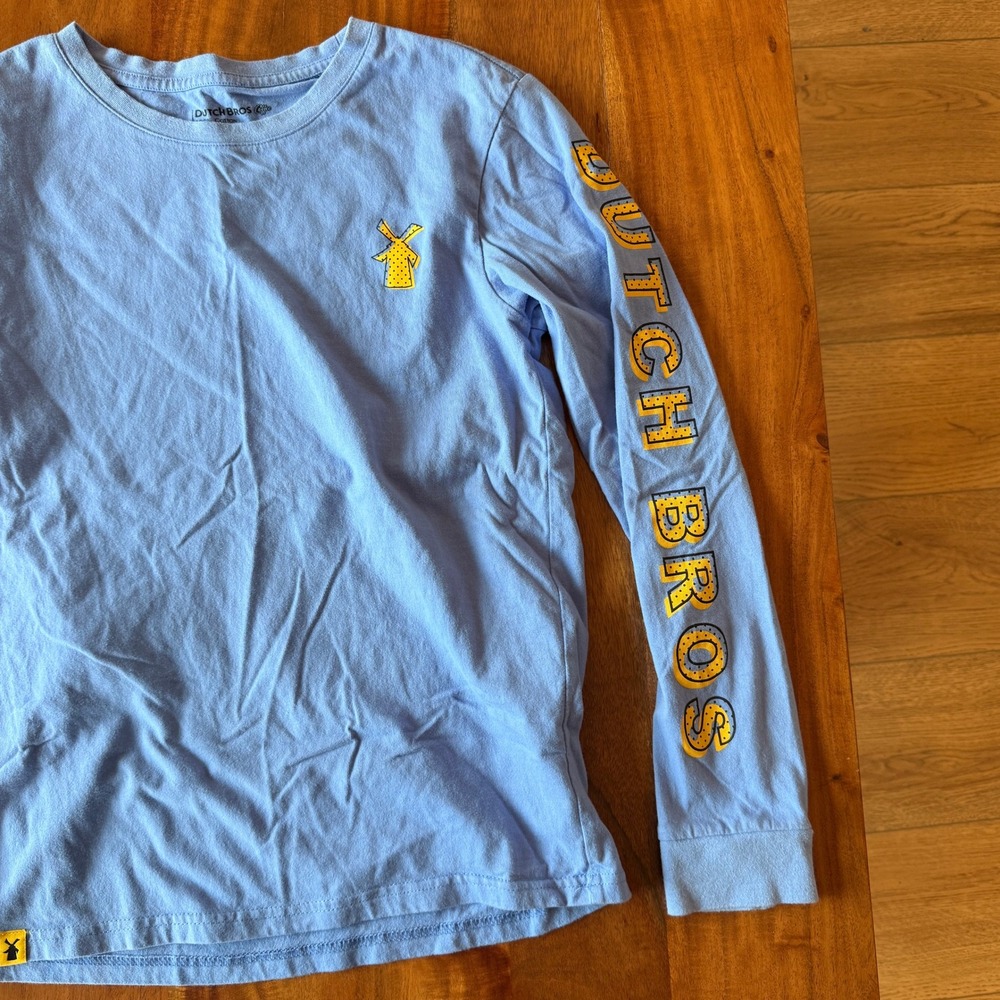 Dutch Bros Women's Light Blue Classic Logo Long Sleeve T-shirt Size M - Picture 2 of 4